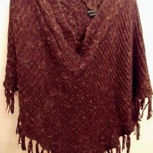 BCBG Wool Knit Fringe Poncho